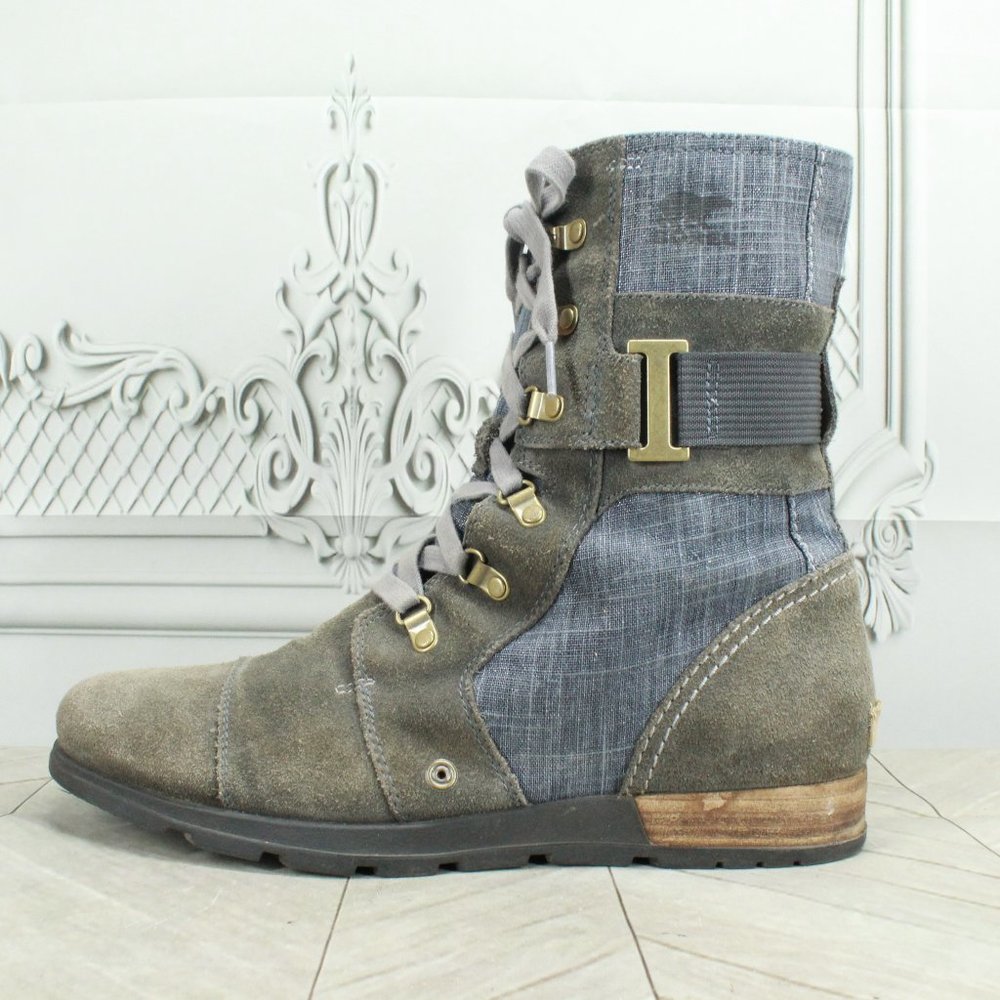 Sorel Major Carly Gray Suede & Denim Cap toe Casual Ankle Boots US 12